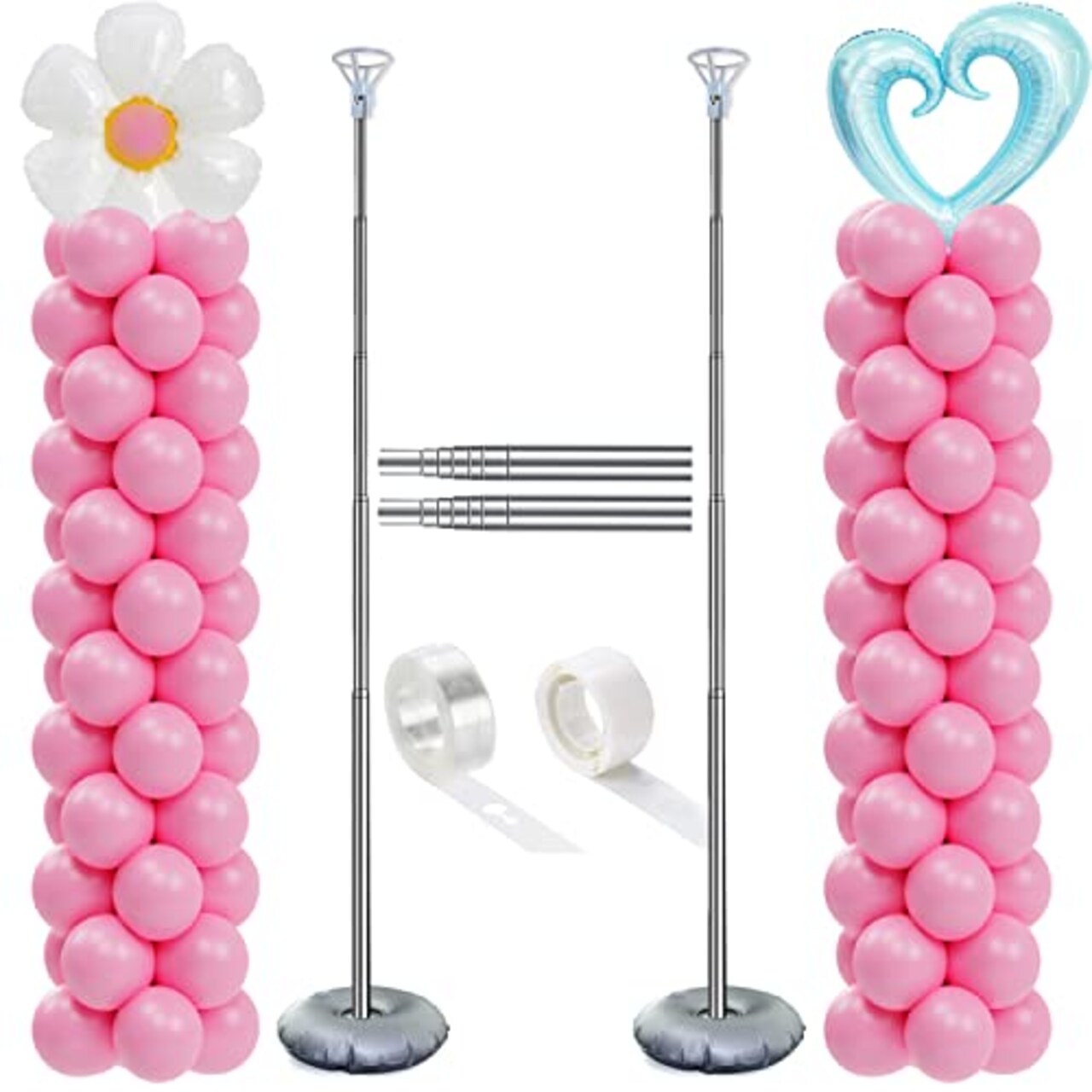 Balloon Column Stand Set of 2 - Adjustable 7-Foot Balloon Arch Stands with Bases for Floor, Tall Balloon Tower Pillar Assembly Kit for Graduation, Birthday Parties, Baby Showers, and Decorations